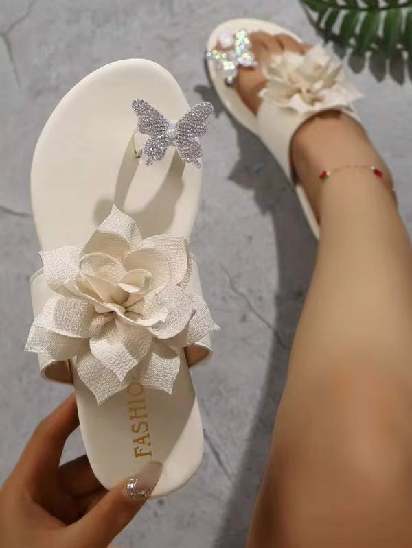 Elegant Women's Floral Rhinestone Sandals, Gentle Vacation Style, Fashionable & Versatile, Suitable For Travel And Beach Wear